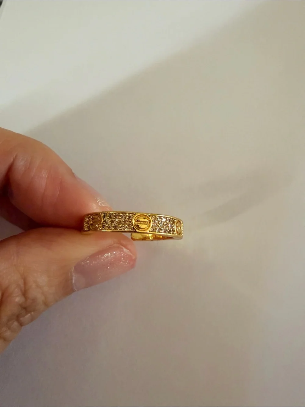 Gold Plate Tone Pavé Open Band Ring